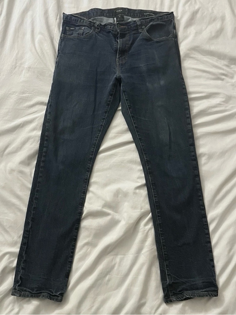 RVCA Jeans Mens 36x32 Blue Daggers Fit Straight Stretch Dark Wash Denim Casual